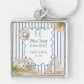 ビーチハウスブルーコースタルシックブルーストライプズ キーホルダー (正面)