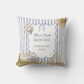 ビーチハウスブルーコースタルシックブルーストライプズ クッション (正面)