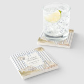 ビーチハウスブルーコースタルシックブルーストライプズ ストーンコースター (横)