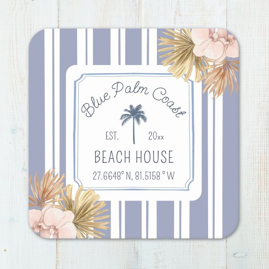 ビーチハウスブルーストリップコースタルボホファームハウス スクエアペーパーコースター