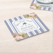 ビーチハウスブルーストリップコースタルボホファームハウス スクエアペーパーコースター (アングル)