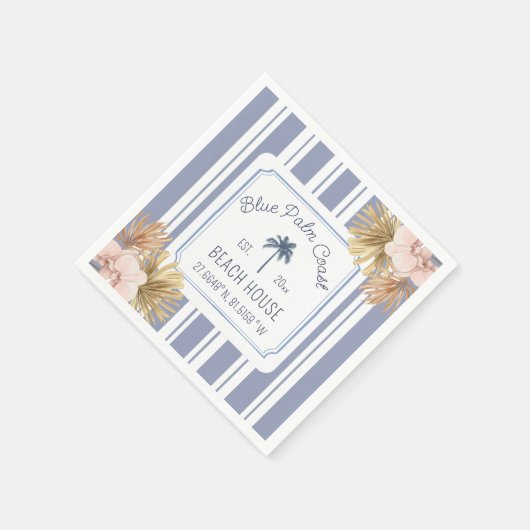 ビーチハウスブルーストリップコースタルボホファームハウス スタンダードカクテルナプキン (角)