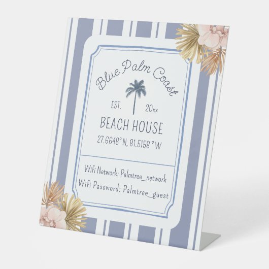 ビーチハウスブルーストリップコースタルボホファームハウスWifi 台座サイン (正面)