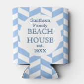 ビーチハウスブルーホワイトヘリンボーン |名前をカスタムする 缶クーラー (裏面)