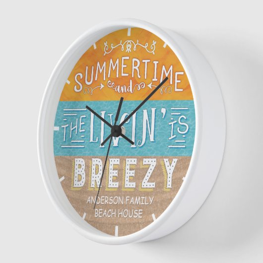 ビーチハウスブ航海のリージー夏期 |名前の追加 壁時計 (傾斜)