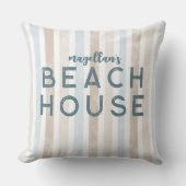 ビーチハウスベージュ&ブルーストライプンコースト クッション (正面)