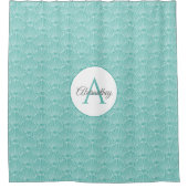 ビーチハウスホワイトシーシェルパターンモノグラム名 シャワーカーテン (正面)