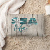 ビーチハウスモダンシーライフタイポグラフィバーウッド ランバークッション (ブランケット)