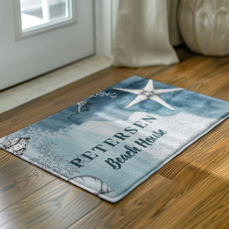 ビーチハウスモダンホワイトヒトデの姓 ドアマット