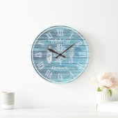 ビーチハウスライトブルーウッドコーラルシーホースラージ ラージ壁時計 (ホーム)