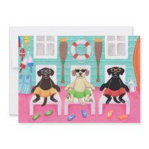 ビーチハウスラブラドールボーイズプールパーティー招待状