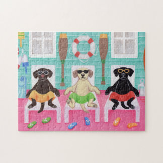 ビーチハウスラブラドール絵画ボーイズ ジグソーパズル