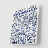 ビーチハウスルールズカスタムファミリーネームブルーコースタル スクエア壁時計 (傾斜)