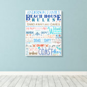 ビーチハウスルールパーソナライズされたファミリーコテージ標識 キャンバスプリント (インサイチュ (ウッドフロア))