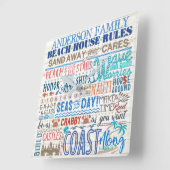 ビーチハウスルールパーソナライズされたファミリーネームコースト スクエア壁時計 (傾斜)