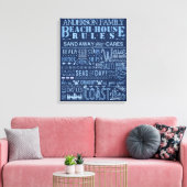 ビーチハウスルールブルーカスタムコテージ看板 キャンバスプリント (インサイチュ (リビング))