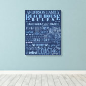 ビーチハウスルールブルーカスタムコテージ看板 キャンバスプリント (インサイチュ (ウッドフロア))