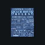 ビーチハウスルールブルーカスタムコテージ看板 キャンバスプリント<br><div class="desc">飾ビーチの看板パーソナライズされたお洒落付き。暗いネイビー（印刷）木製の質感にライトブルーの色合いのおもしろい諺がいっぱいでフェイク、この沿岸の壁アートはあなたの家族とゲストを笑わせる。タイポグラフィには次の行が含まれ遠くにてい気にる |星を目指してリーチ |フレンド船の名誉 |悩みを振り払う |明るくする | Be nauti |馬のまわりに |楽しむグラス |日の海 |リードする時間を設定 |お好きなようにクラビーになろう |城の構築 | COAST 最高の ALONG WAY TO PERSONALIZE: 8-9文字の姓：アンダーソン・ファミリー姓6-7文字の名： SMITHEのファミリー名：スミス・ファミリー名の短い名はカスタマイズ、フォントやフォントのサイズを変更する目的で使用できます。この楽しむおもしろい、ユニークビーチハウスのアートワーク – そして私たちのファンシーセレブレーションの店やコレクションより多くの色の品種や製品が利用可能かどうかを確認する。</div>