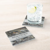 ビーチハウスレンタルグレーブラウンドリフトウッドウェルカム ガラスコースター (アングル)