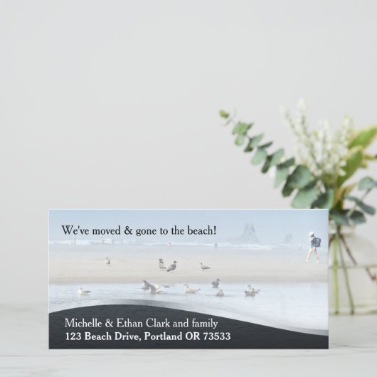 ビーチハウス住所の変更カスタム写真カード 案内状 (スタンド正面)