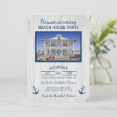 ビーチハウス又はレイクハウス引っ越し祝いパーティー招待状 招待状 (スタンド正面)