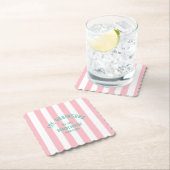 ビーチハウス名前をカスタムするピンクカバナストライプホテル ペーパーコースター (インサイチュ)