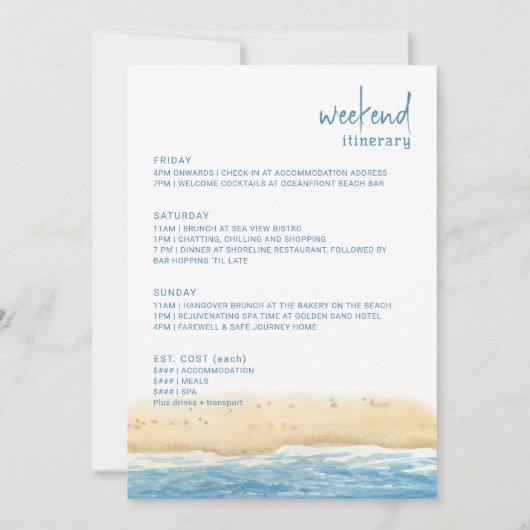 ビーチハウス独身最後の週末の予定 招待状 (裏面)