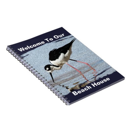 ビーチハウス白黒ウェイディングバードフォトウェルカム ノートブック (右側)