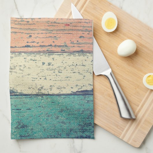 ビーチハウス絵を描ウッドオセアンサイドストライプの キッチンタオル (四つ折り)