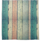 ビーチハウス絵を描ウッドオセアンサイドストライプの シャワーカーテン (正面)