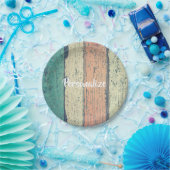 ビーチハウス絵を描ウッドオセアンサイドストライプの ペーパープレート (パーティー)