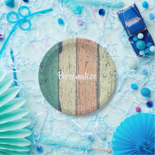 ビーチハウス絵を描ウッドオセアンサイドストライプの ペーパープレート (パーティー)