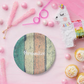 ビーチハウス絵を描ウッドオセアンサイドストライプの ペーパープレート (パーティー)