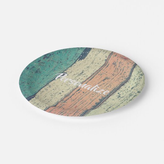 ビーチハウス絵を描ウッドオセアンサイドストライプの ペーパープレート (アングル)