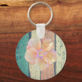 ビーチハウス絵を描ウッドオセアンサイドハイビスカス キーホルダー (正面)