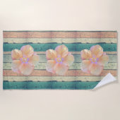 ビーチハウス絵を描ウッドハイストライプのビスカス ビーチタオル (正面)