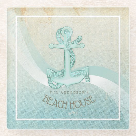 ビーチハウス航海のいかりアンドロープアクアID623 ガラスコースター (正面)