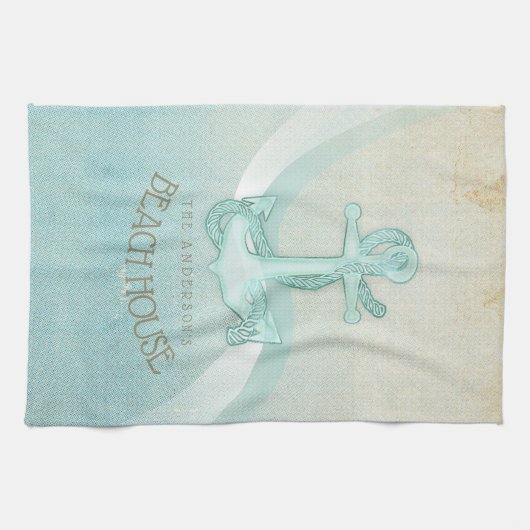 ビーチハウス航海のいかりアンドロープアクアID623 キッチンタオル (横)