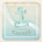 ビーチハウス航海のいかりアンドロープアクアID623 スクエアペーパーコースター (正面)