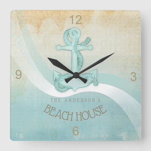ビーチハウス航海のいかりアンドロープアクアID623 スクエア壁時計 (正面)