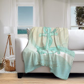 ビーチハウス航海のいかりアンドロープアクアID623 フリースブランケット