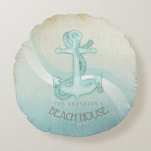 ビーチハウス航海のいかりアンドロープアクアID623 ラウンドクッション (正面)