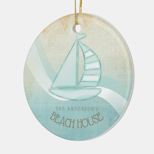 ビーチハウス航海のサイロボートアクアブルーID623 セラミックオーナメント (左)