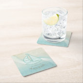 ビーチハウス航海のシルボートアクアブルーID623 スクエアペーパーコースター (インサイチュ)