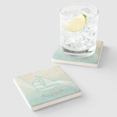 ビーチハウス航海のシルボートアクアブルーID623 ストーンコースター (横)