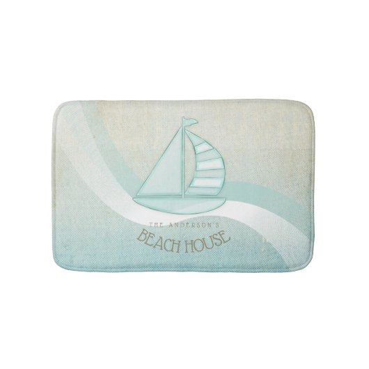 ビーチハウス航海のシルボートアクアブルーID623 バスマット (正面)