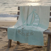 ビーチハウス航海のシルボートアクアブルーID623 フリースブランケット