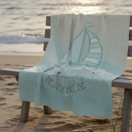 ビーチハウス航海のシルボートアクアブルーID623 フリースブランケット