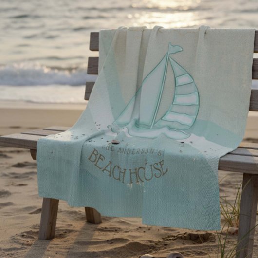 ビーチハウス航海のシルボートアクアブルーID623 フリースブランケット