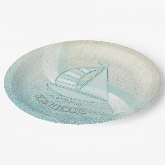 ビーチハウス航海のシルボートアクアブルーID623 ペーパープレート